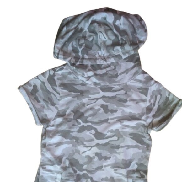 -Short Sleeve Gray Camo Camouflage Hooded Sweat Dress Size Medium - Picture 2 of 4
